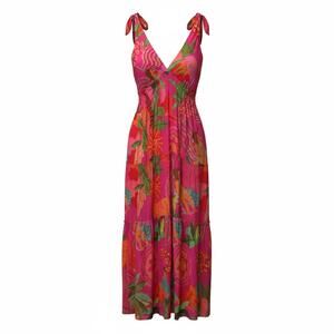 Womens FARM Rio Tropical Maxi Dress Floral Sweetheart Tie Strap L